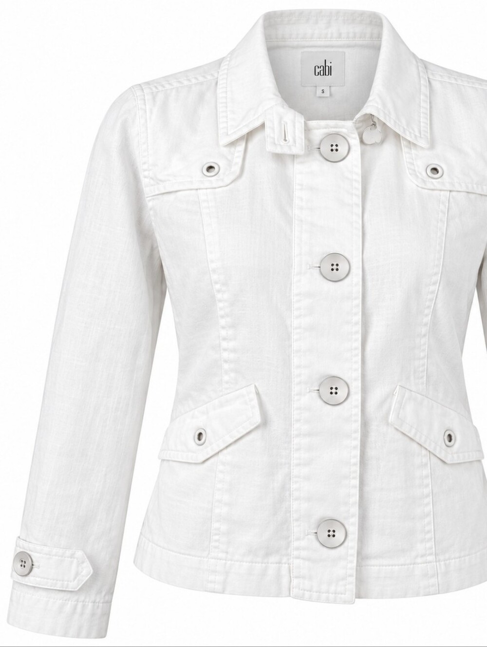 CABI | White Linen Spring Summer Jacket Metal‎ Button Vacation Resortwear | S